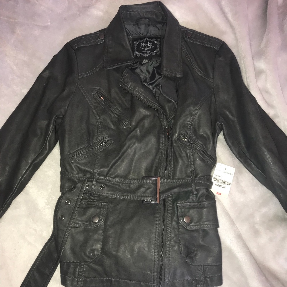 Grey/Black Leather (fake-looks real) jacket